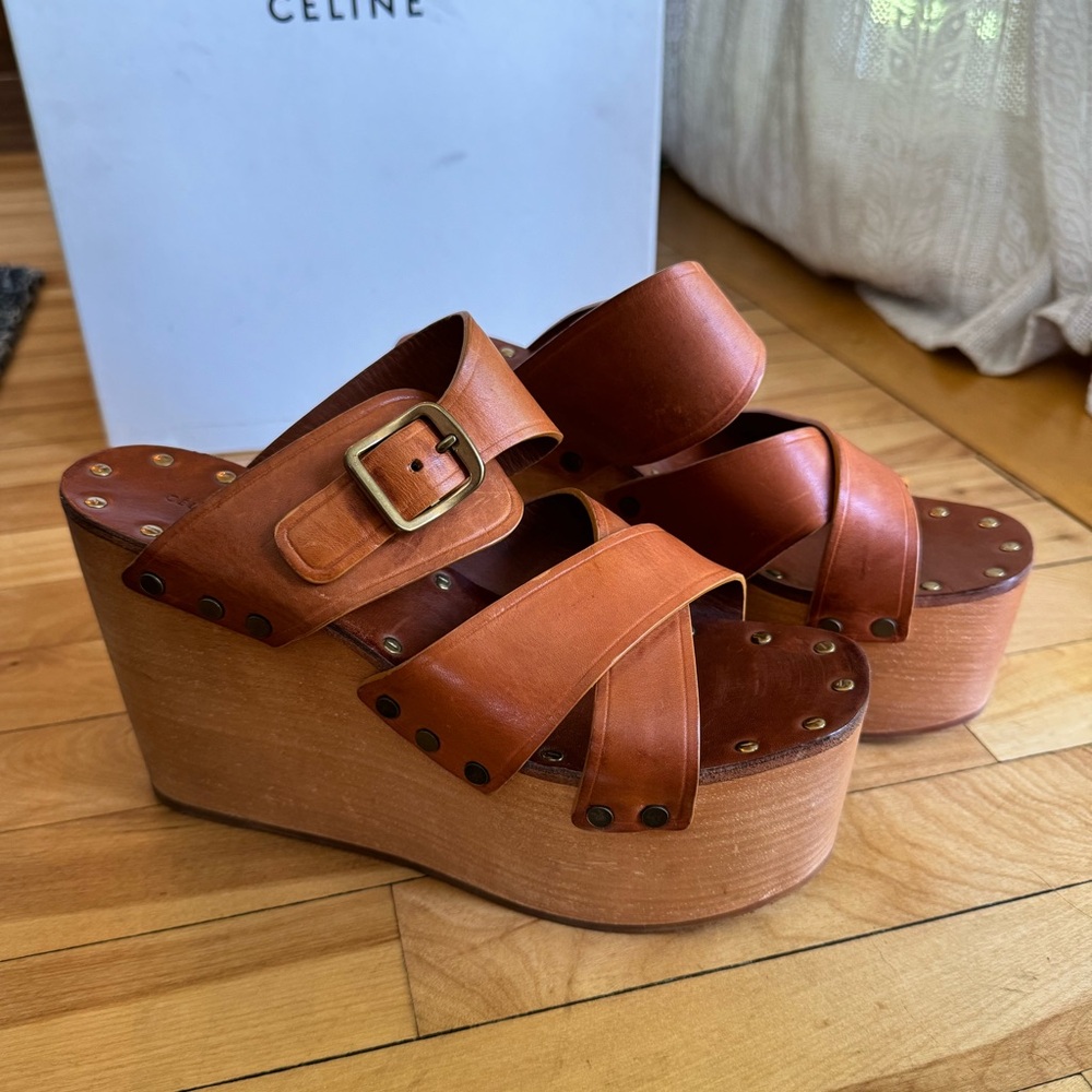Celine Phoebe Philo Rare platforms Clogs Sandals veg tan leather brown tan 38.5